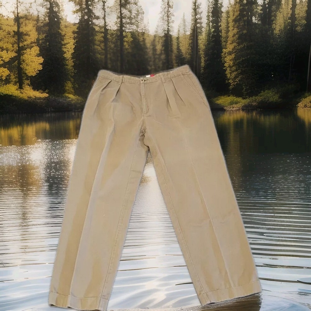 Tommy Bahama Pants Men 35x32 Tan‎ Straight Leg Chino Cuffed Pleated Front (READ)